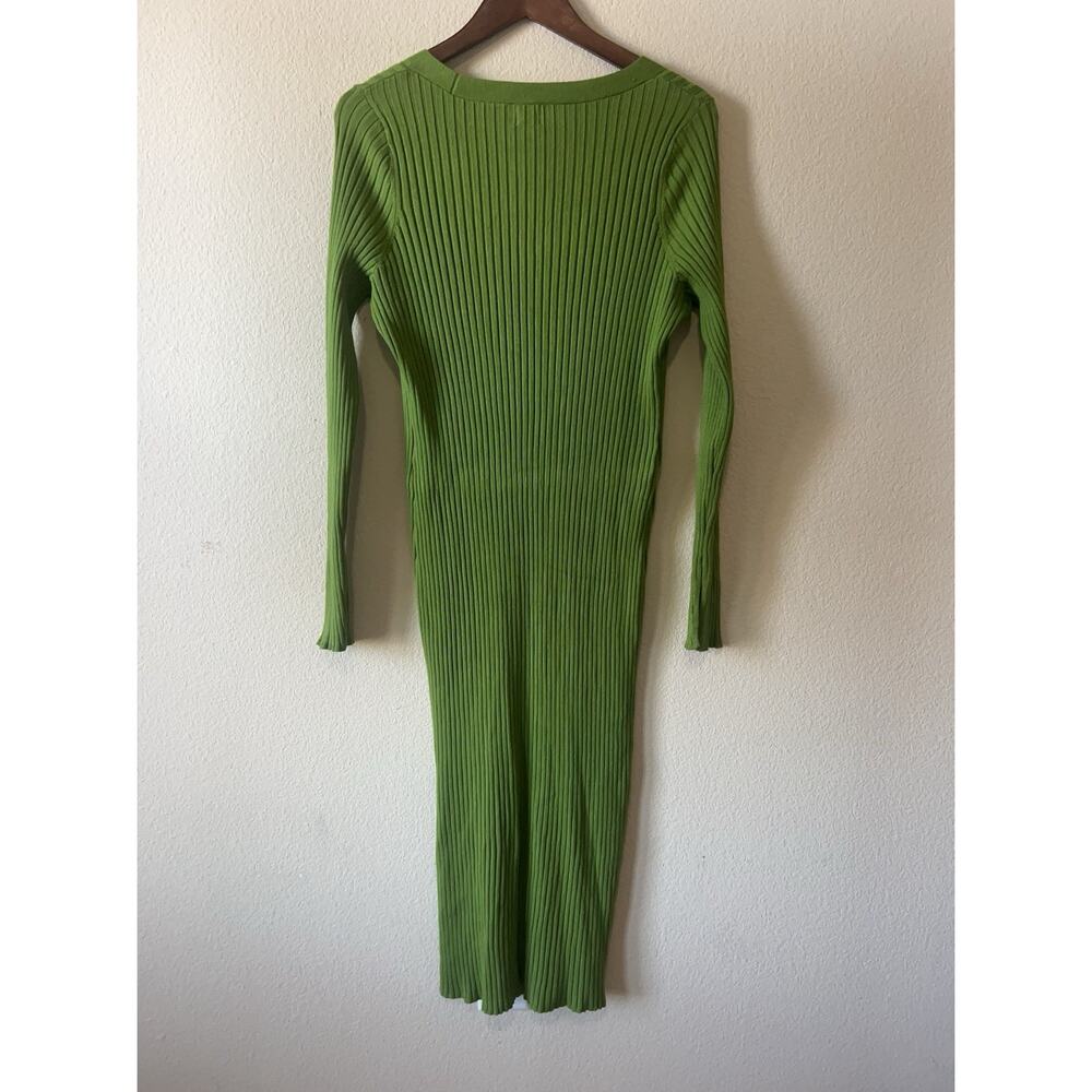 Ribbed Knit Midi Dress Green V Neck Long Sleeve Bodycon Slit A New Day XXL - Picture 8 of 8
